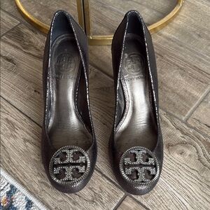 Tory Burch Black Heels with Signature Medallion